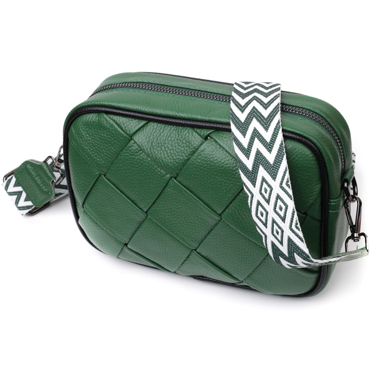 Женская сумка кожаная Vintage 22410 с переплетами Зеленый