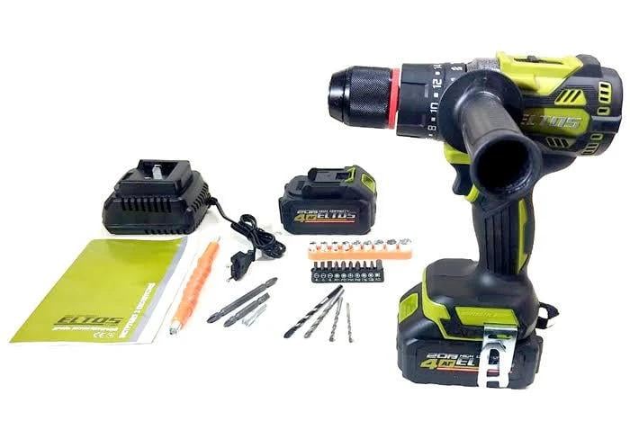 Шуруповерт аккумуляторный ELTOS ДА-20/100 UBL бесщеточный мотор/крутящий момент 100Нм/2 аккумулятора 4 Ач/кейс (33864409)