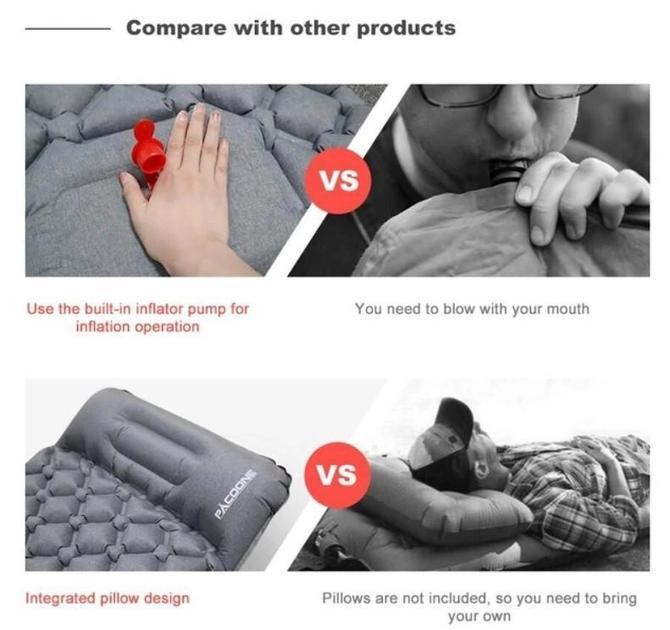 Килимок надувний PACOONE з подушкою та вбудованим насосом Сірий (lgj-wol-eqw) - фото 5