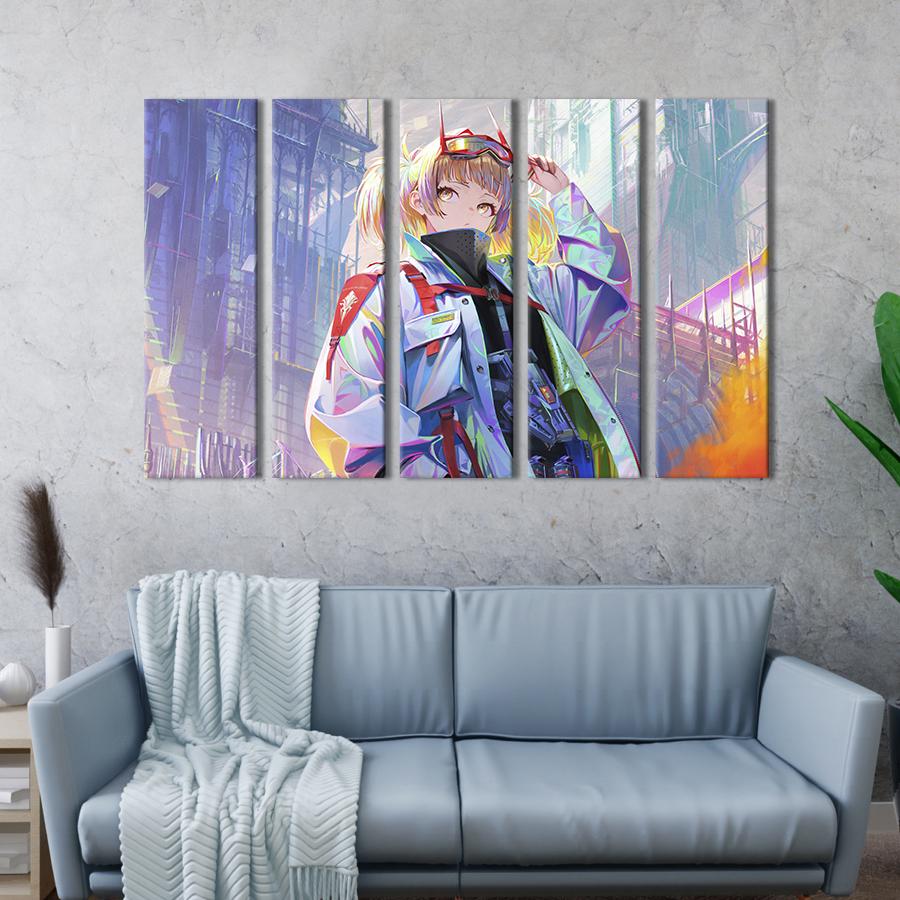 Модульная картина из 5 частей на холсте Аниме тян в городе 87x50 см (677-51)