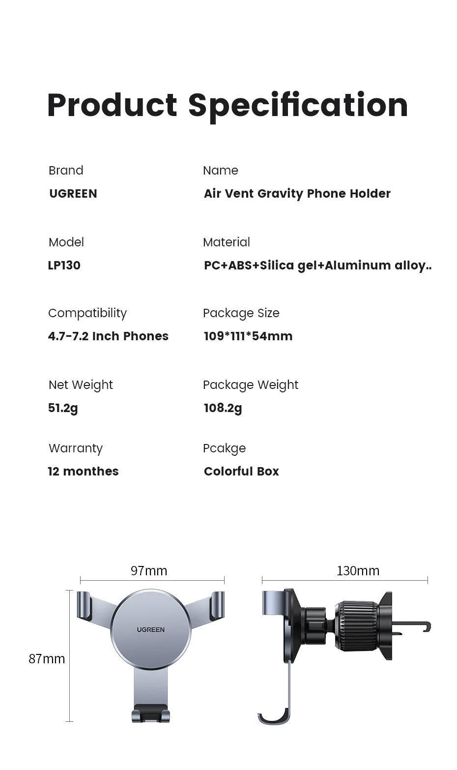 Держатель автомобильный UGREEN с крючком 360° Черный (15223) - фото 10
