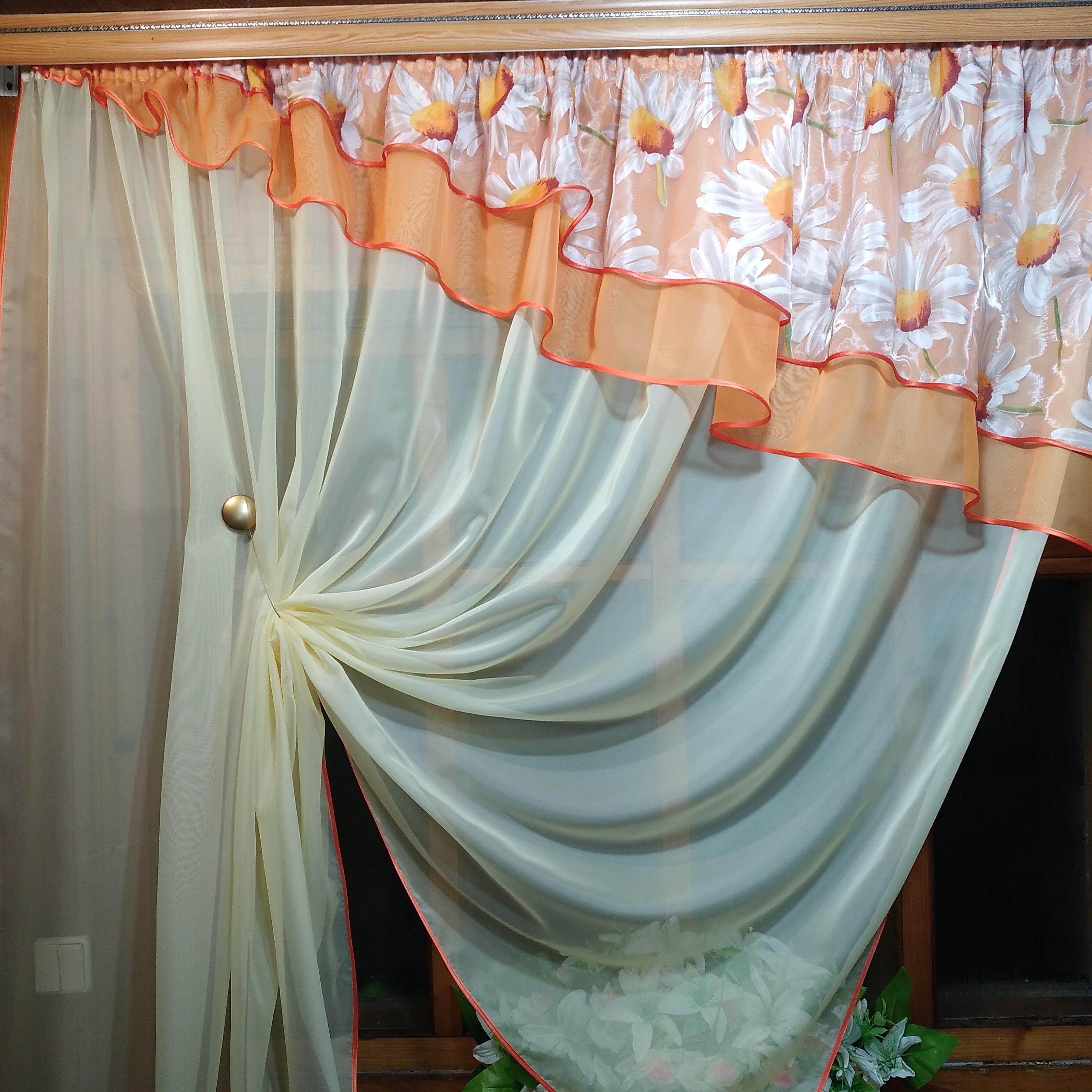 Шторка кухонна готова Алія Місячна/Помаранчева/Ромашка - фото 2