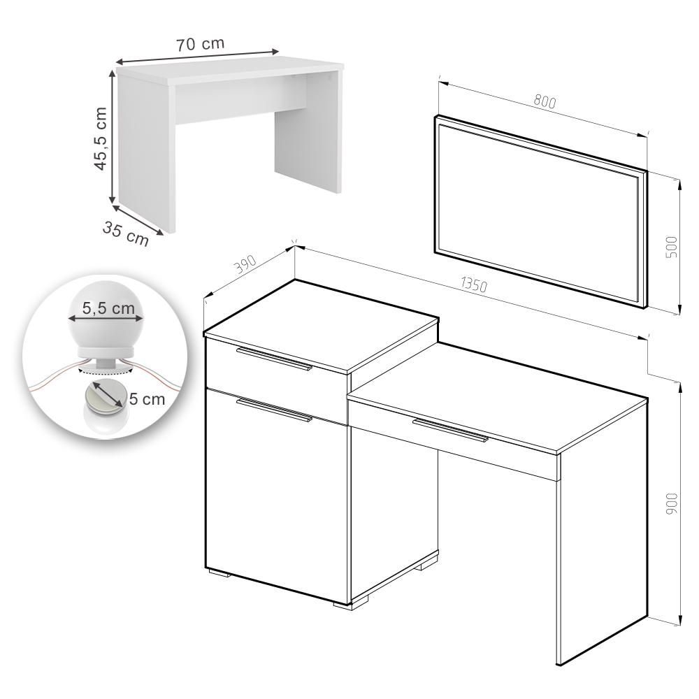 Туалетный столик Vicco Lilli Small с подсветкой и скамейкой Белый глянец - фото 3 Туалетный столик Vicco Lilli Small с подсветкой и скамейкой Белый глянец - фото 3
