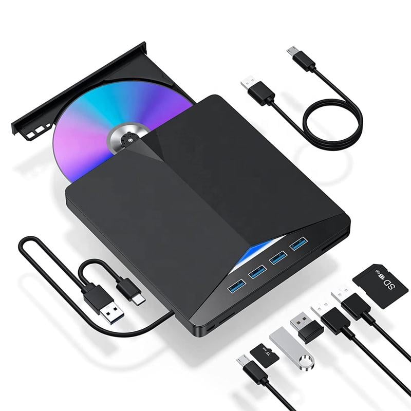 Оптический привод внешний CD/DVD RW USB 3,0 хаб 10в1 Type-C с кардридером Micro SD (2765141)