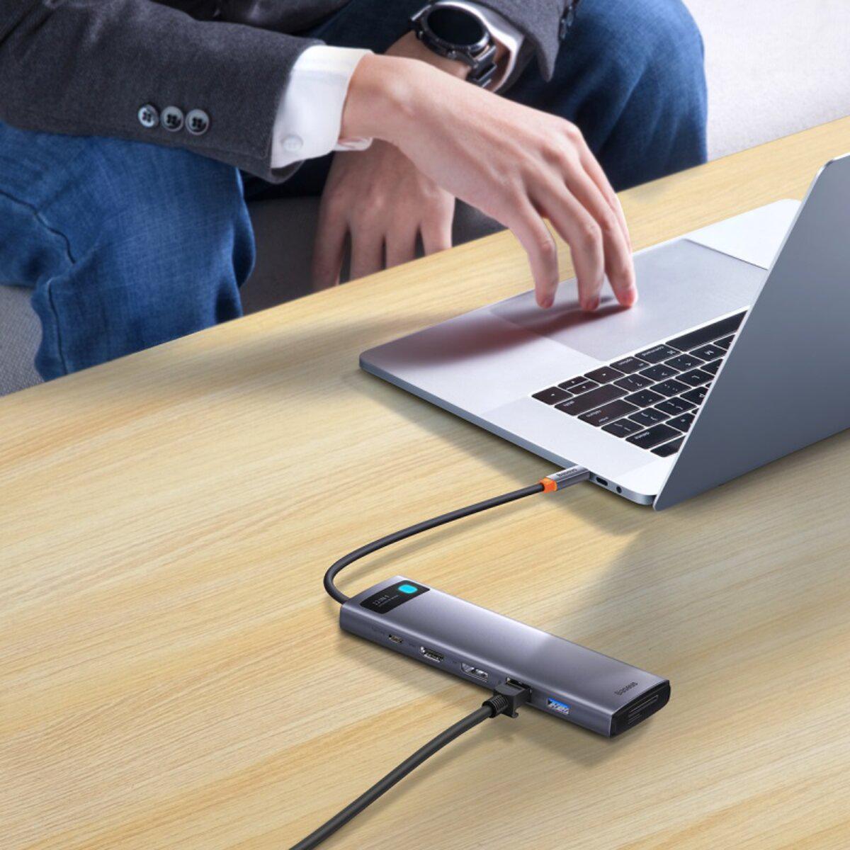 USB-хаб BASEUS Metal Gleam Series 12в1 Multifunctional Type-C to HDMI/DP/2 х USB 3.0/2хUSB 3.1/Type-C3+D2541/PD/RJ45/SD TF/3,5 мм HUB Docking - фото 7 USB-хаб BASEUS Metal Gleam Series 12в1 Multifunctional Type-C to HDMI/DP/2 х USB 3.0/2хUSB 3.1/Type-C3+D2541/PD/RJ45/SD TF/3,5 мм HUB Docking - фото 7