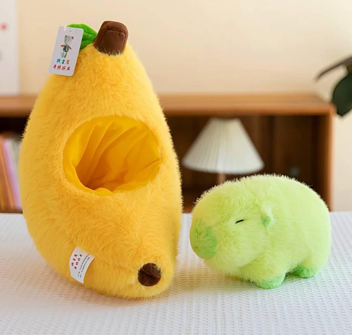 Мягкая игрушка объятия Капибара с бананом 32 см Зеленый (2601015257)