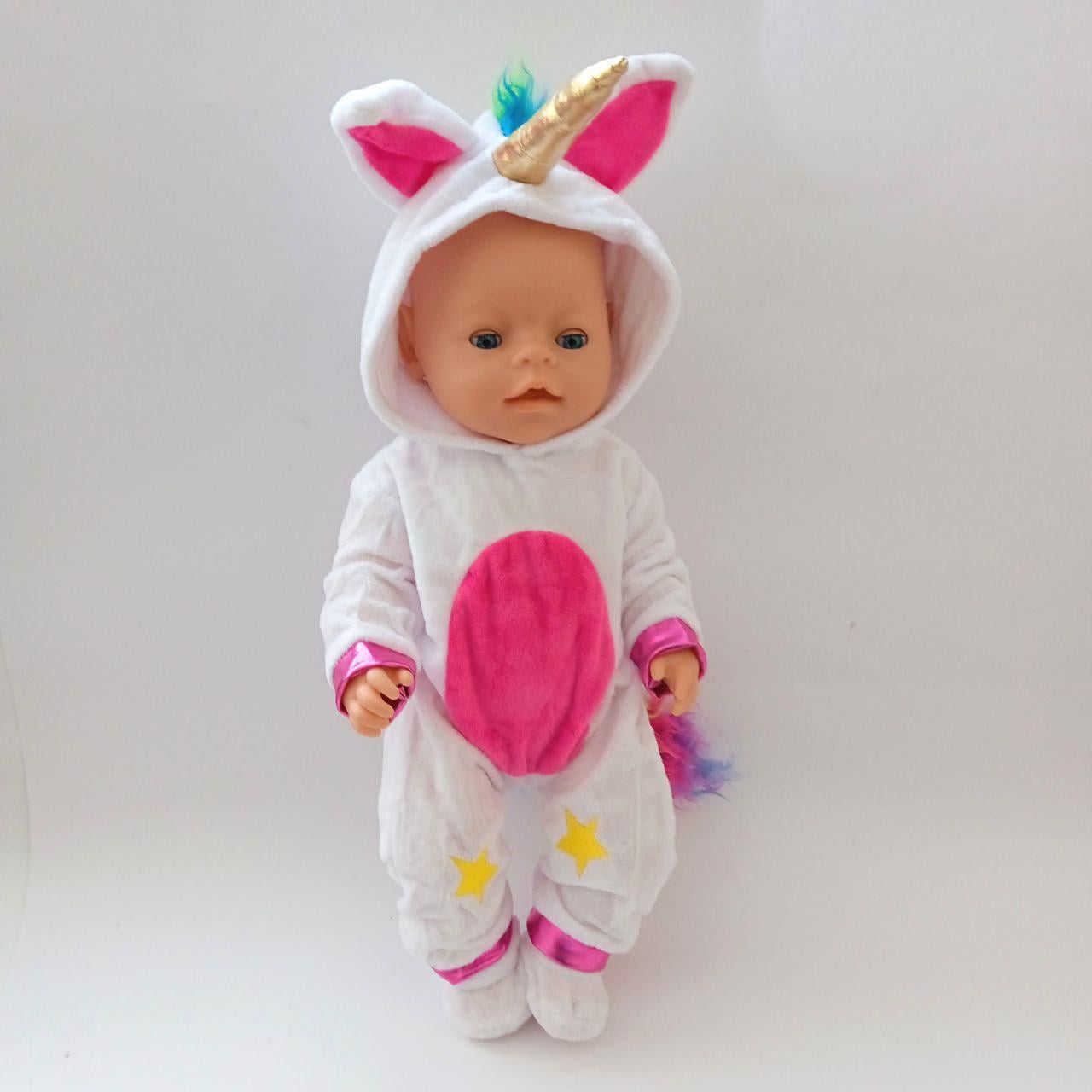 Одежда для куклы Baby Born кигуруми/комбинезон Единорог 40-43 см White (8617)