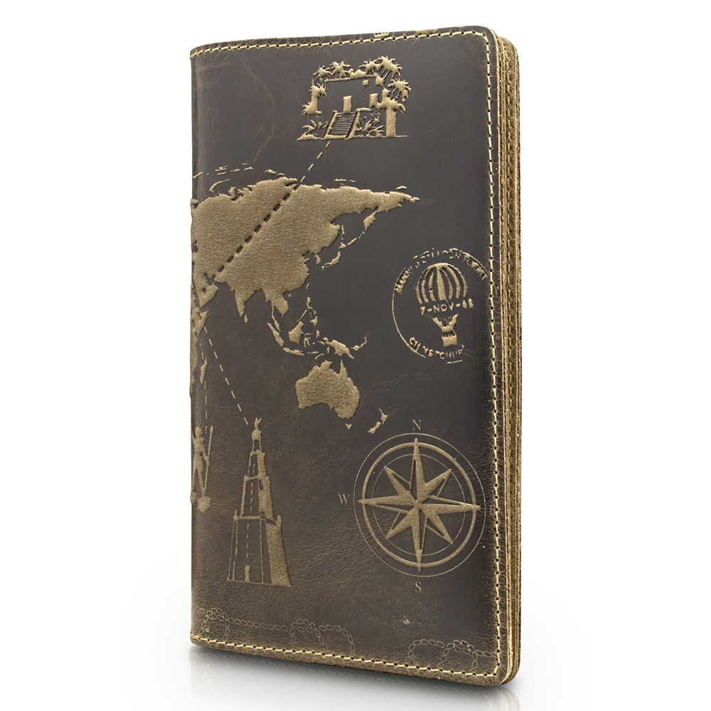 Портмоне 7 Wonders of The World из натуральной кожи и художественным тиснением Оливковый (PB-01-S19-1020-T002)