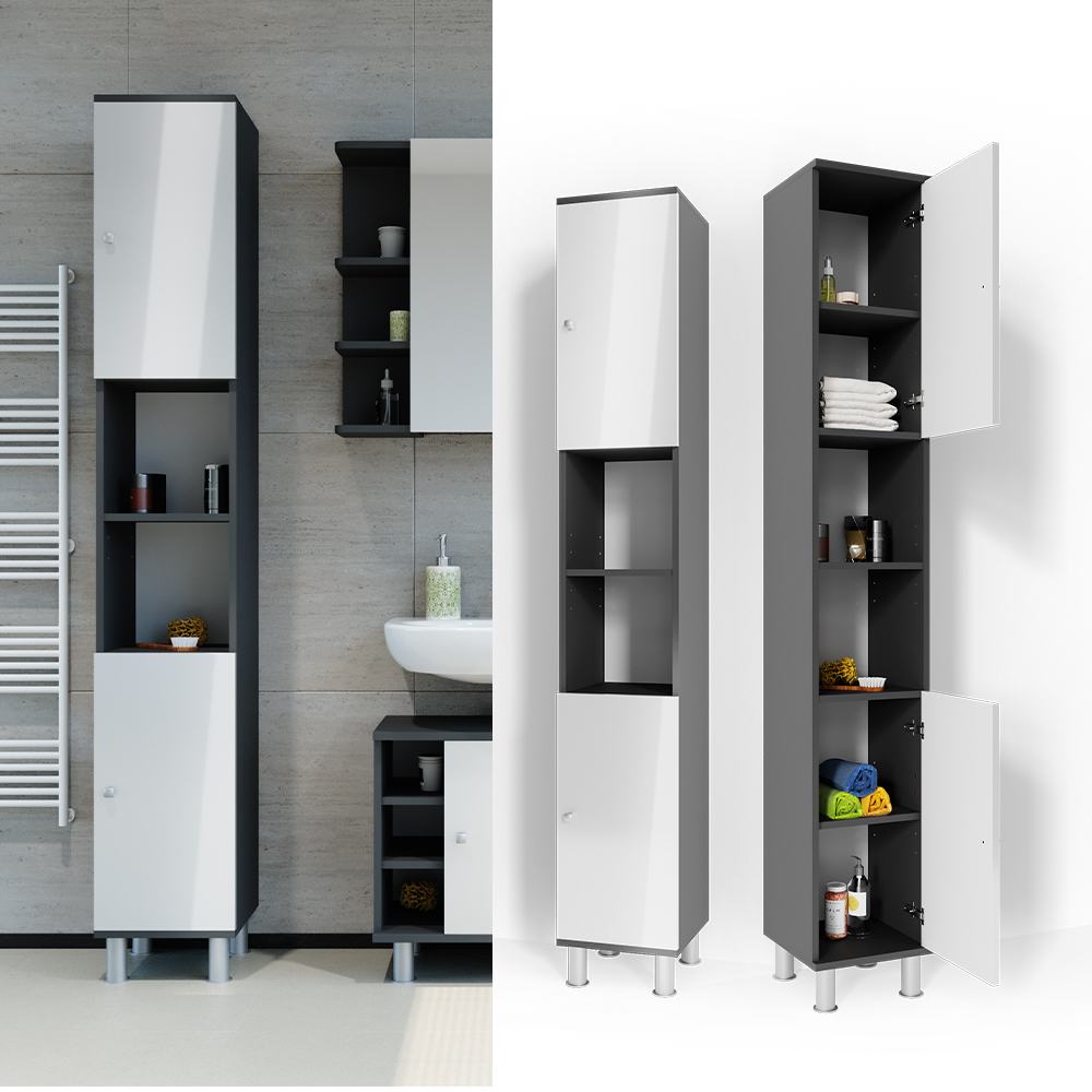 Пенал в ванную Vicco Fynn 30x190 Белый-антрацит - фото 4 Пенал в ванную Vicco Fynn 30x190 Белый-антрацит - фото 4