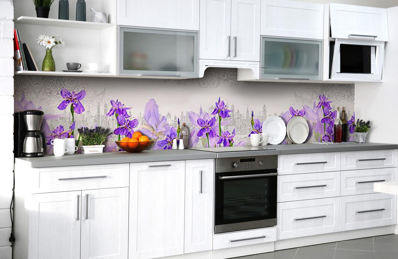 Кухонный фартук Ирисы акварельные из самоклеящейся виниловой пленки 65х250 см Фиолетовый