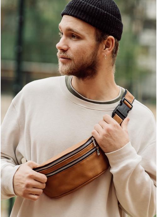 Поясная сумка мужская Sambag из натуральной кожи Коричневый (787031512)