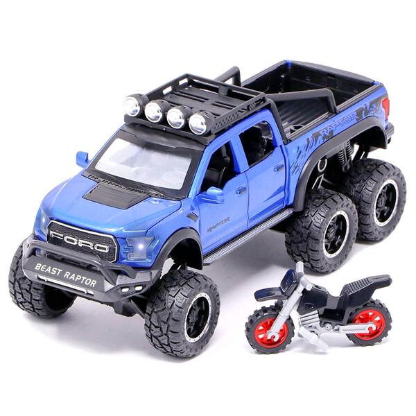 Коллекционная машинка Ford Raptor с мотоциклом металлический Синий (59156)