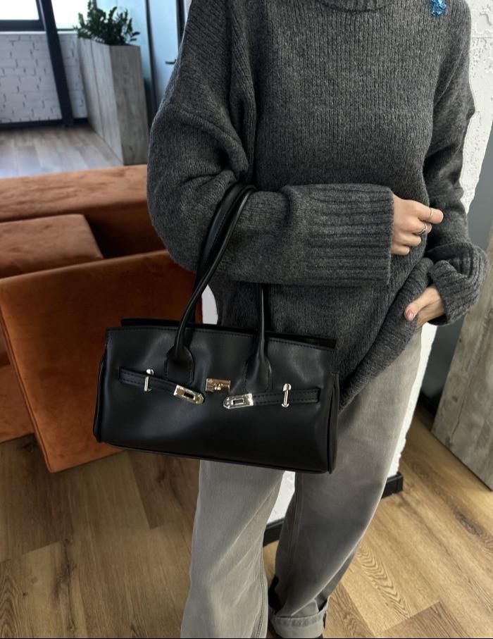 Сумка-багет жіноча Next Level Bags з екошкіри 35х10х17 см Чорний (02-2572)