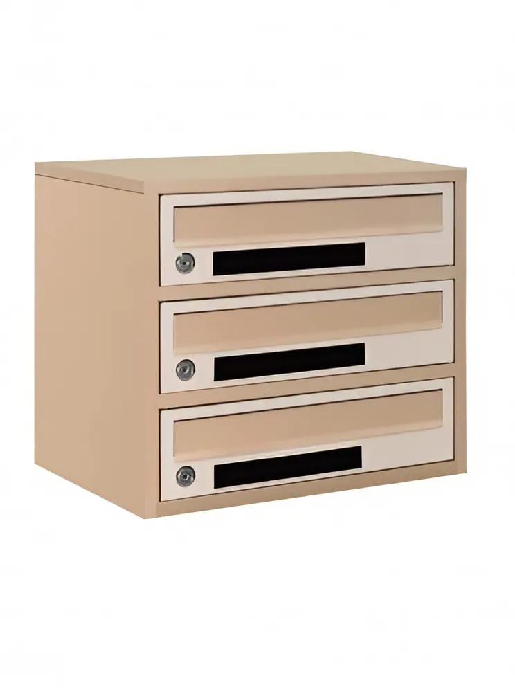 Ящик почтовый многосекционный Галіндустрія E2-03-С на 3 квартиры 390х250х345 мм металлический с замком и окошком Бежевый (124-119-000004791)