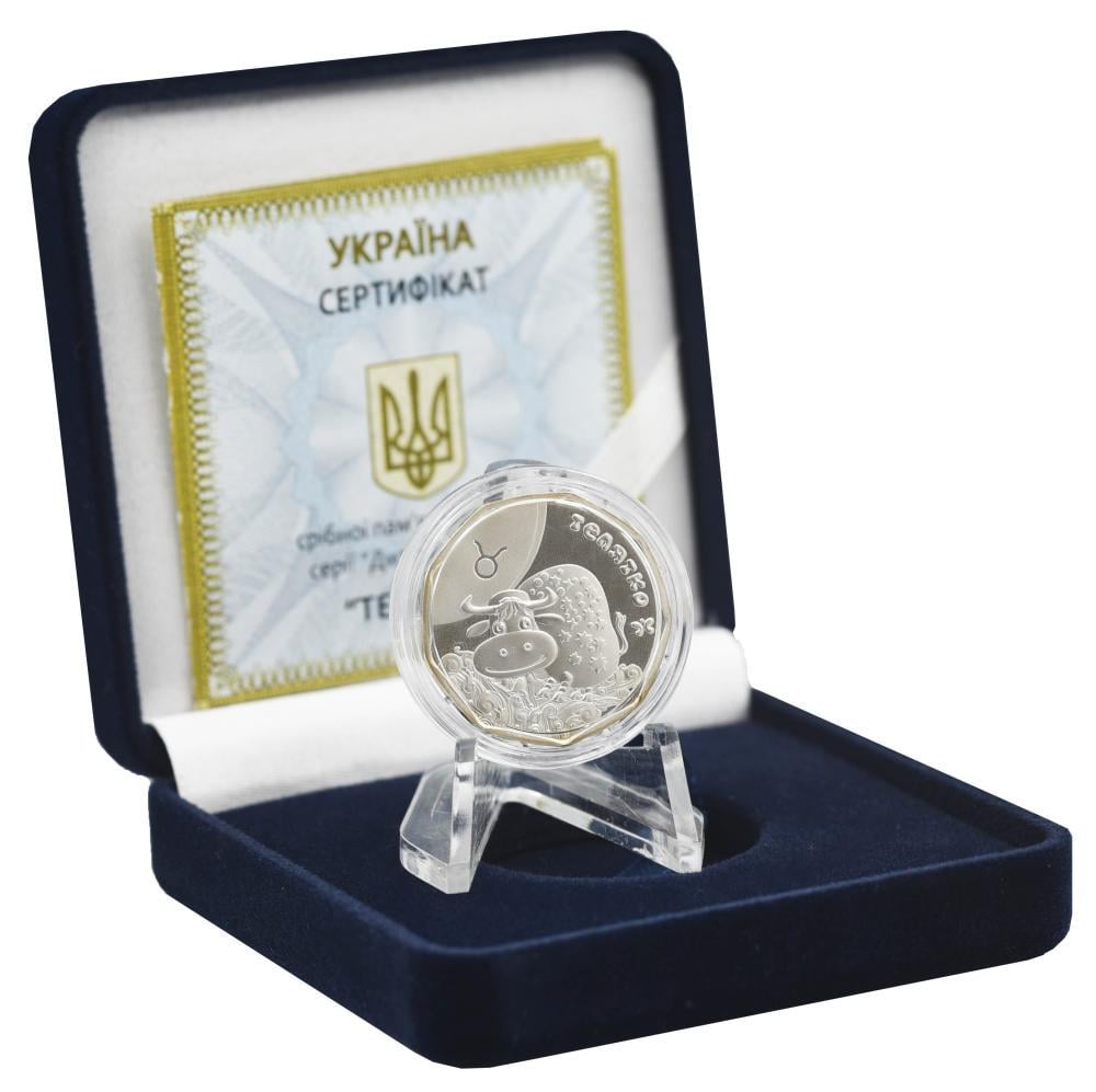 Коллекционная монета Украина 2 гривны 2014 «Детский зодиак-Телец Теленок» Серебро UNC в футляре KM 714 (М01230)