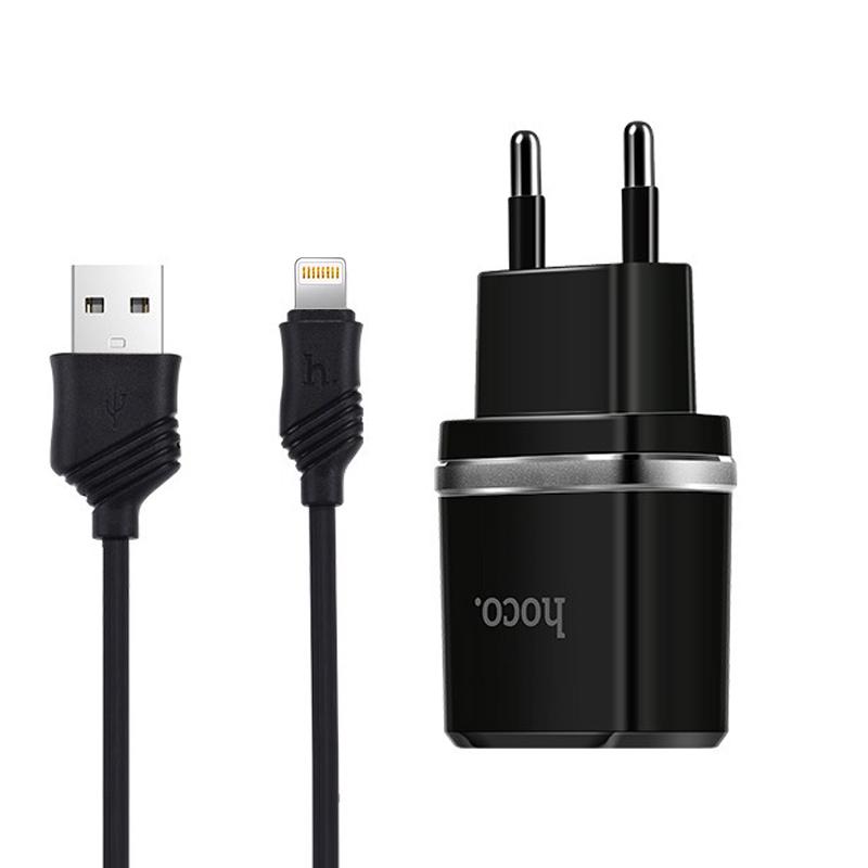 Зарядний пристрій Hoco Smart кабель Lightning 2,4 A Black (c8599765)
