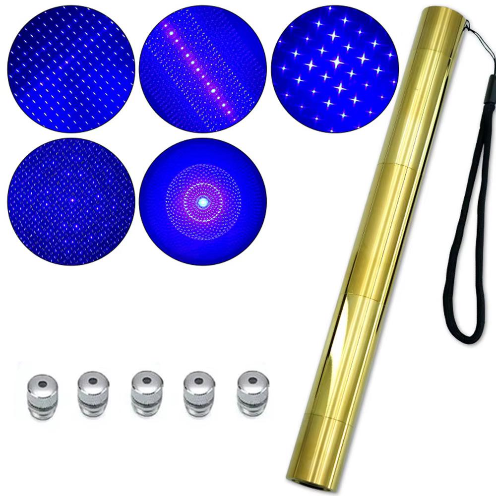 Фонарь-лазер YX-B008 с синим лучом 5 насадок Gold (29704150) - фото 4 Фонарь-лазер YX-B008 с синим лучом 5 насадок Gold (29704150) - фото 4