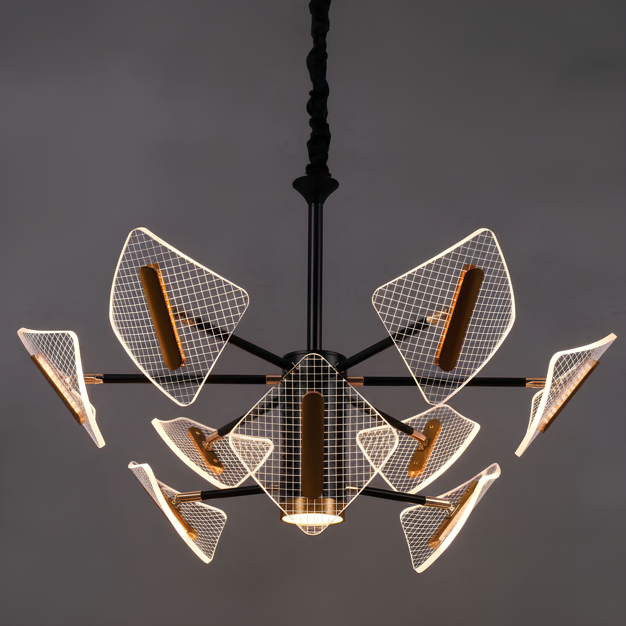 Люстра светодиодная Sirius 80W с металлическим каркасом 3000-6500K с пультом Черный/Золотой (N 3718-6+3)