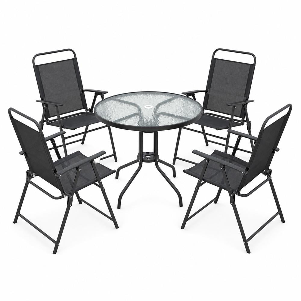 Комплект садовой мебели стулья и стол с закаленным стеклом 85x70/40x44x43 см Черный (03-MH-6074-1)