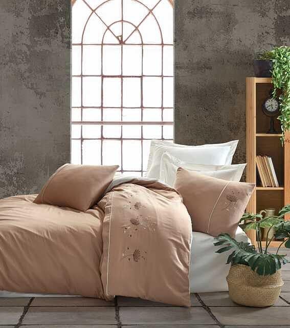 Комплект постельного белья Cotton area Shaheser Lotus с вышивкой евро сатин 597 Бежевый (DR012702)