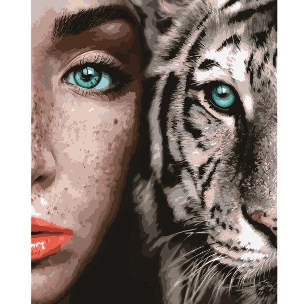 Набор для росписи по номерам Strateg Девушка с белым тигром 40х50 см (VA-2643-mt)
