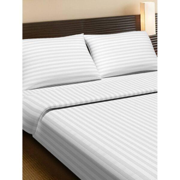 Комплект постільної білизни Gold У смужку полуторний Білий (bz6) - фото 1
