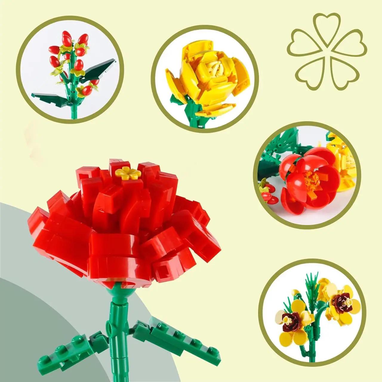 Конструктор интерьерный Букет цветов с красными и желтыми цветами 494 дет. - фото 6