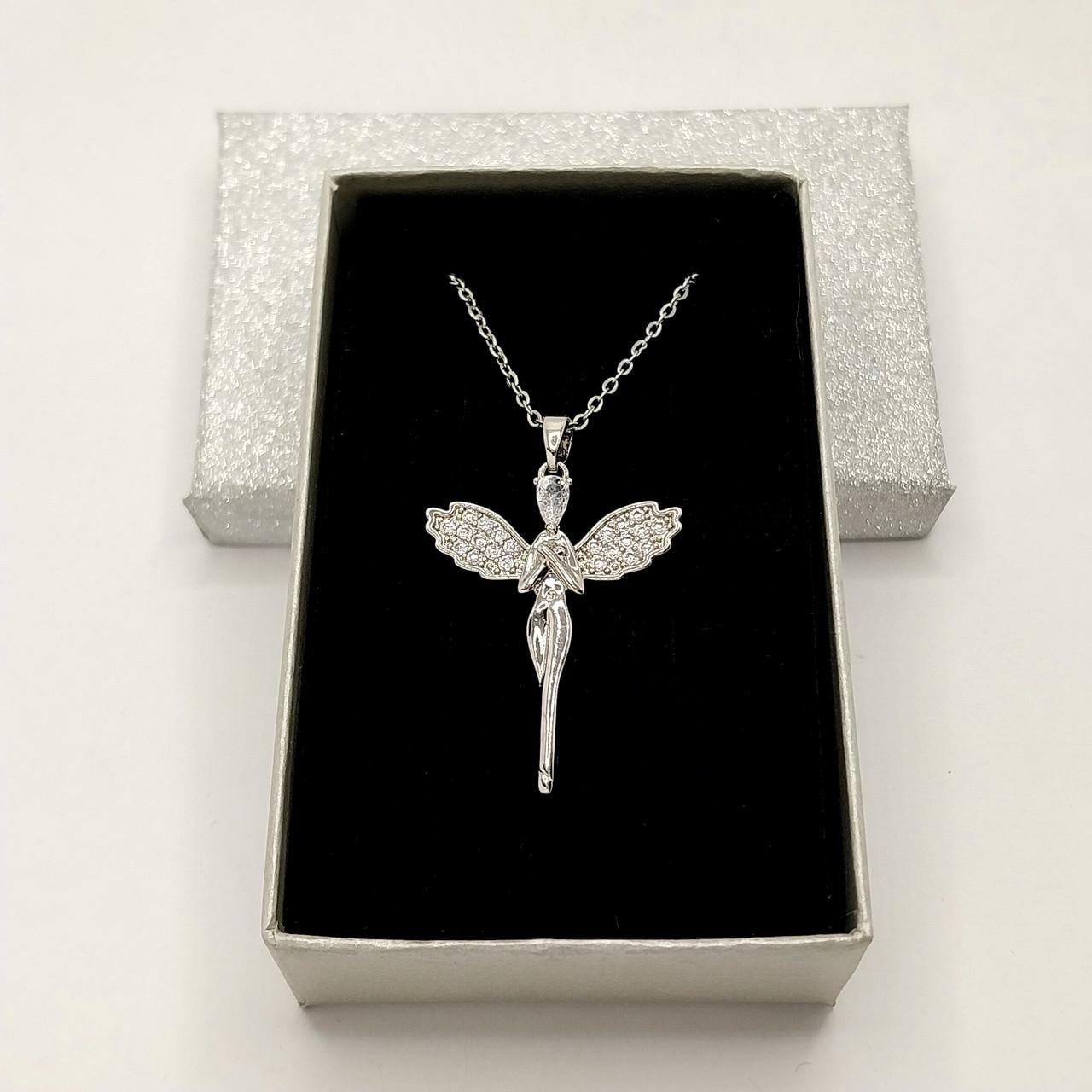 Кулон на ланцюжку Xuping Jewelry Ангел-Хранитель сріблястий ювелірний сплав і циркони в коробочці (16235)