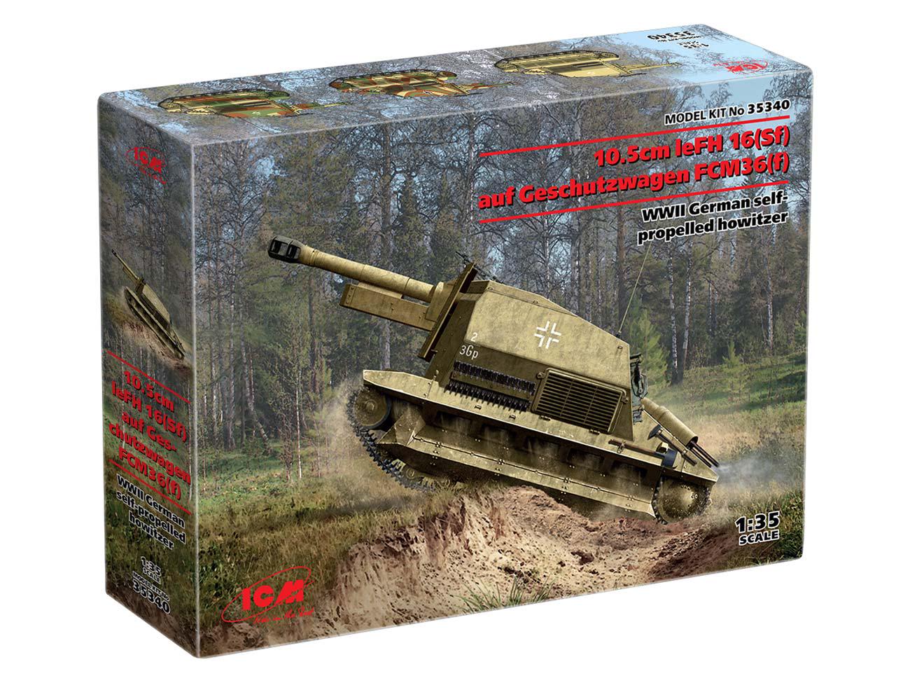 Сборная модель ICM 10.5cm leFH 16Sf auf Geschutzwagen FCM36f немецкая самоходная гаубица 2 СВ (35340)