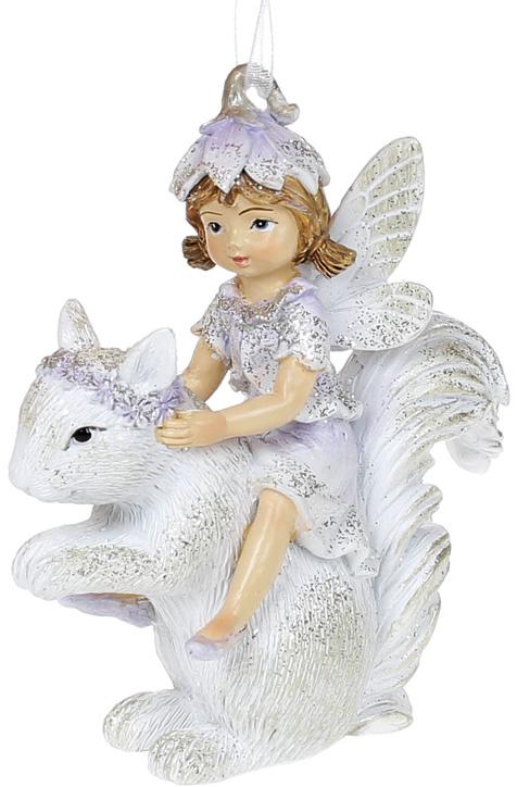 Подвесная статуэтка Фея на Белке 9,5 см полистоун Лаванда с шампанью (BD-707-905-1)
