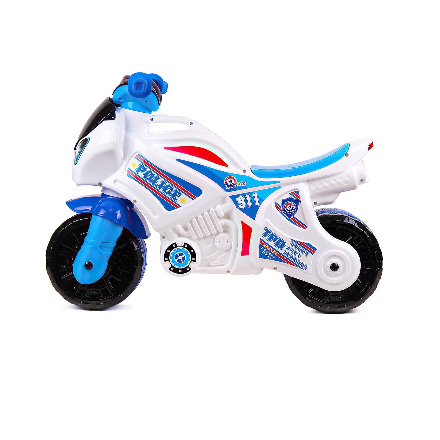 Толокар Technok Toys Мотоцикл ручка на корпусе/широкие колеса White/Blue (68362) - фото 1