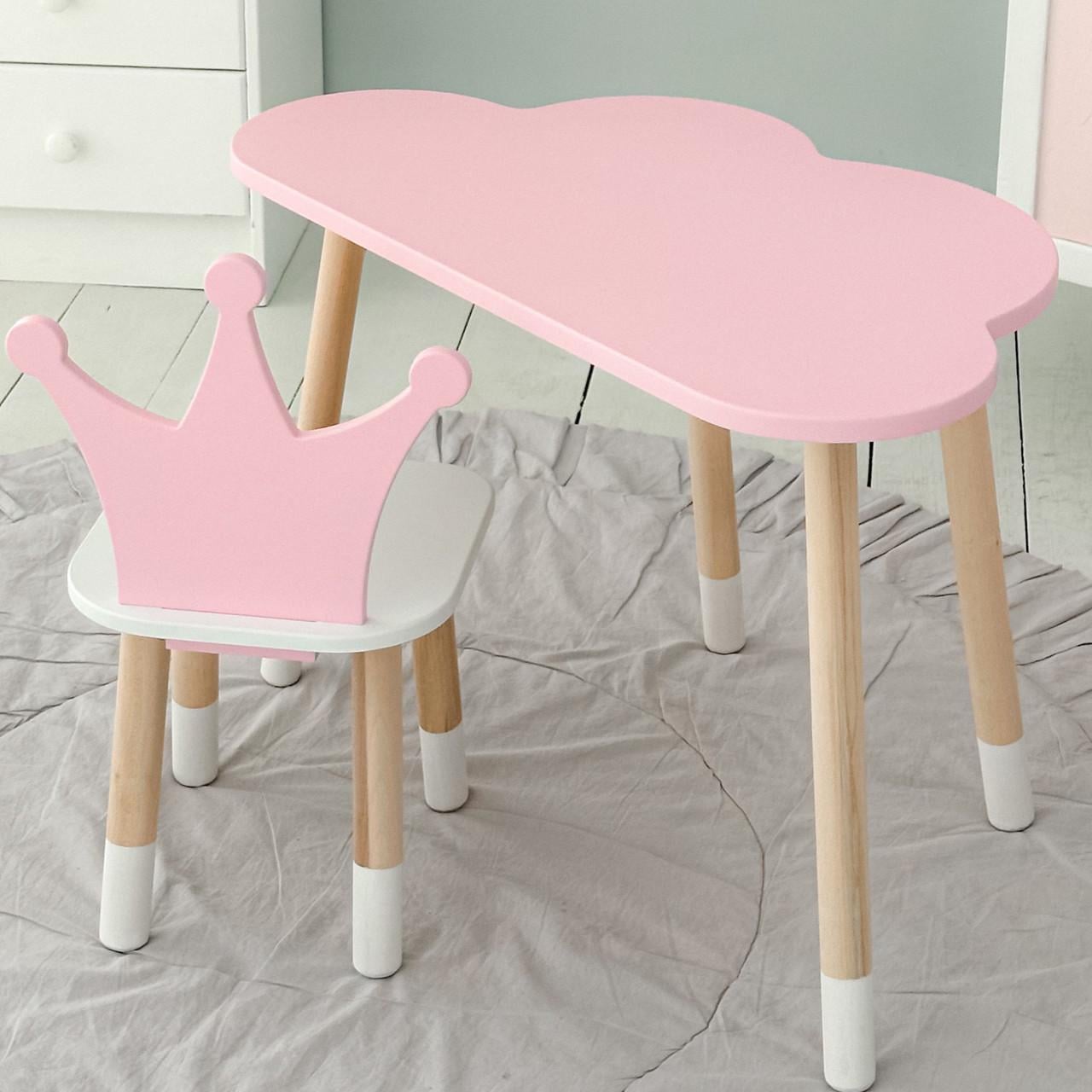 Стол облако и стульчик корона с сиденьем для занятий игр еды Розовый с белым Стол облако и стульчик корона с сиденьем для занятий игр еды Розовый с белым