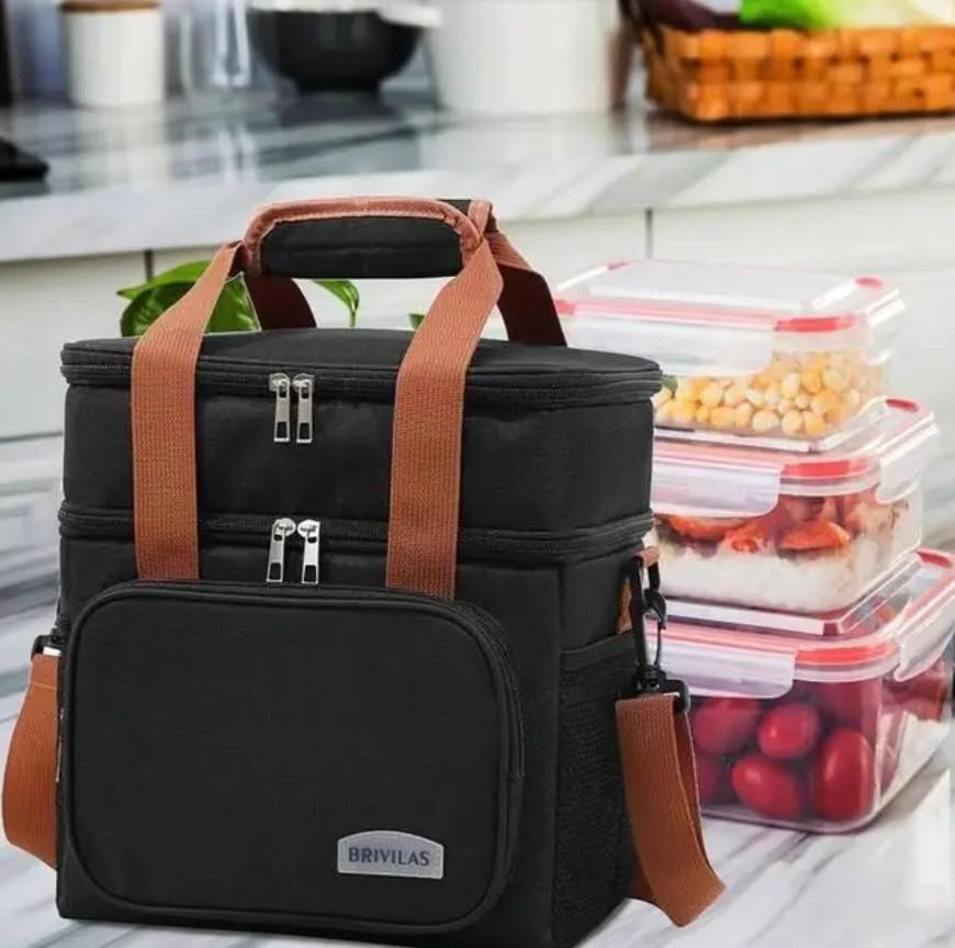 Сумка-холодильник на 2 отделения с ручкой через плечо 26х25х18 см 12 л Черный (172-2) - фото 3 Сумка-холодильник на 2 отделения с ручкой через плечо 26х25х18 см 12 л Черный (172-2) - фото 3