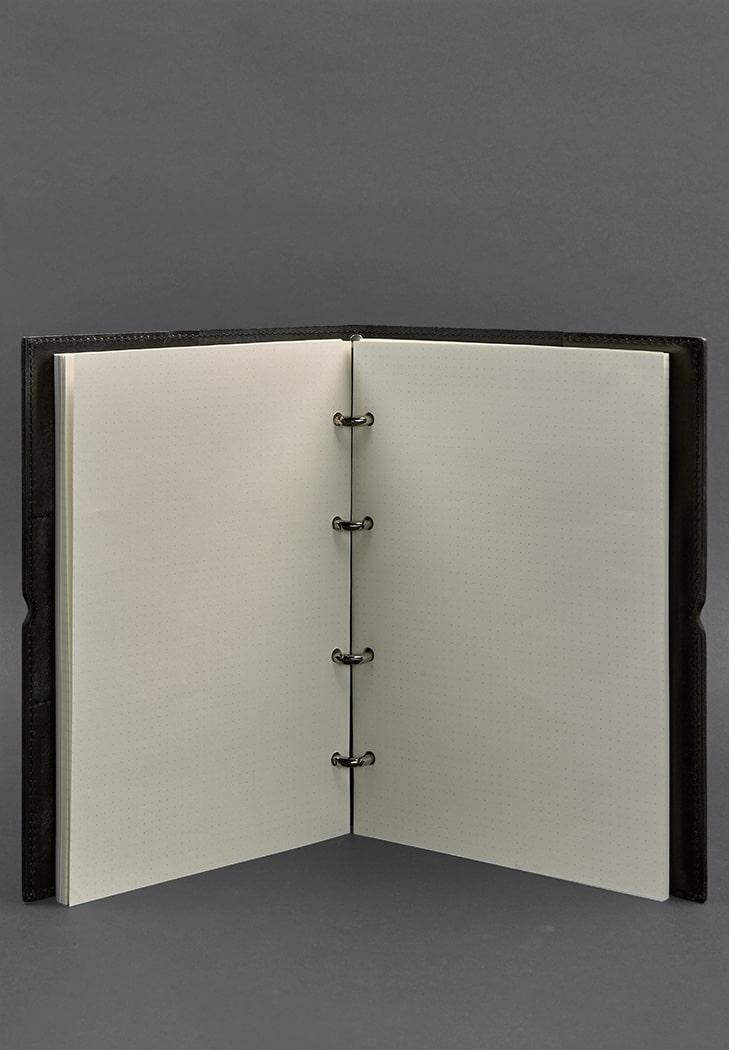 Блокнот кожаный Софт-бук 9.0 А4 на кольцах в мягкой обложке Черный глянец (A-027479) - фото 3