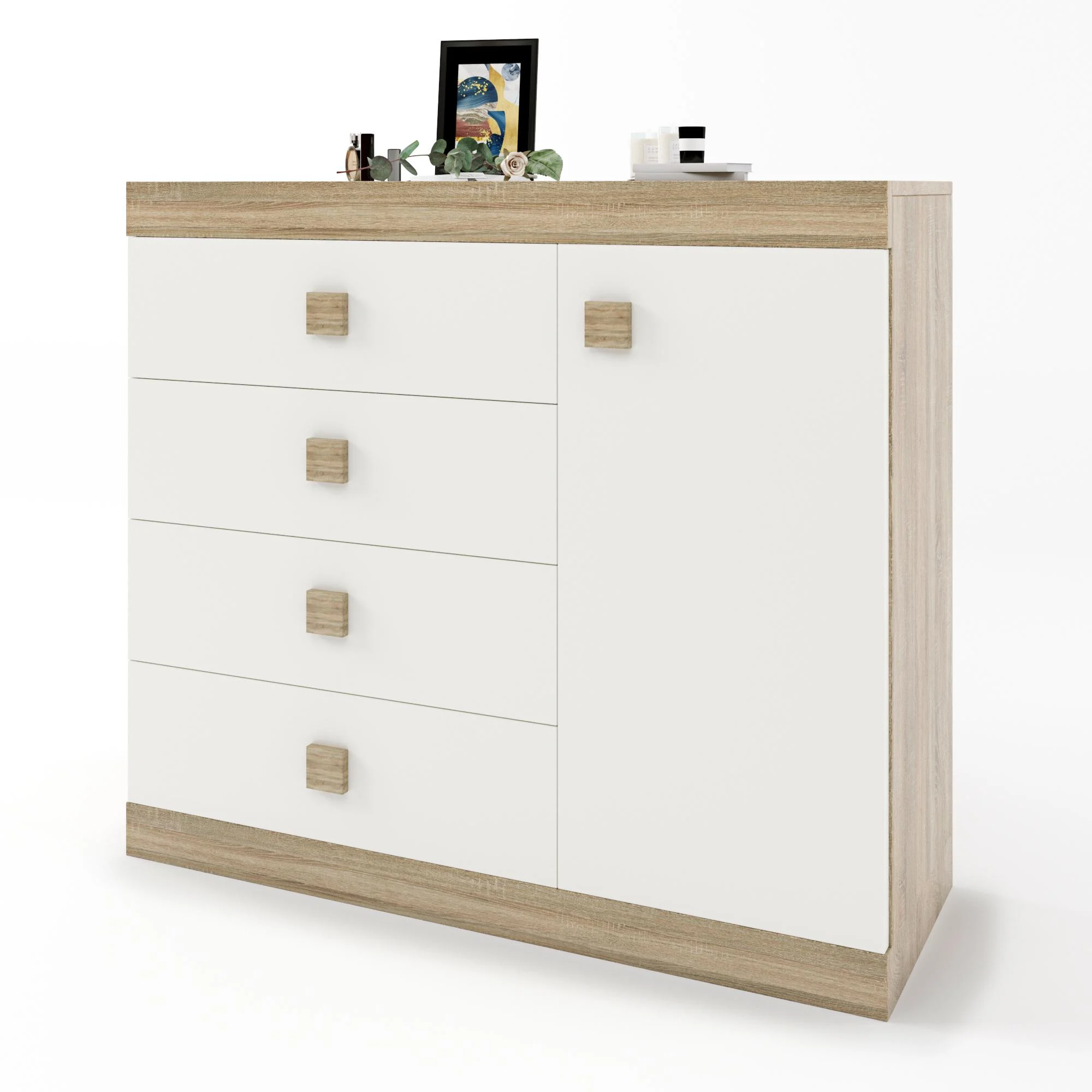Комод Эверест Соната-5 105х38х93 см Дуб сонома/Белый (EVR-2062)