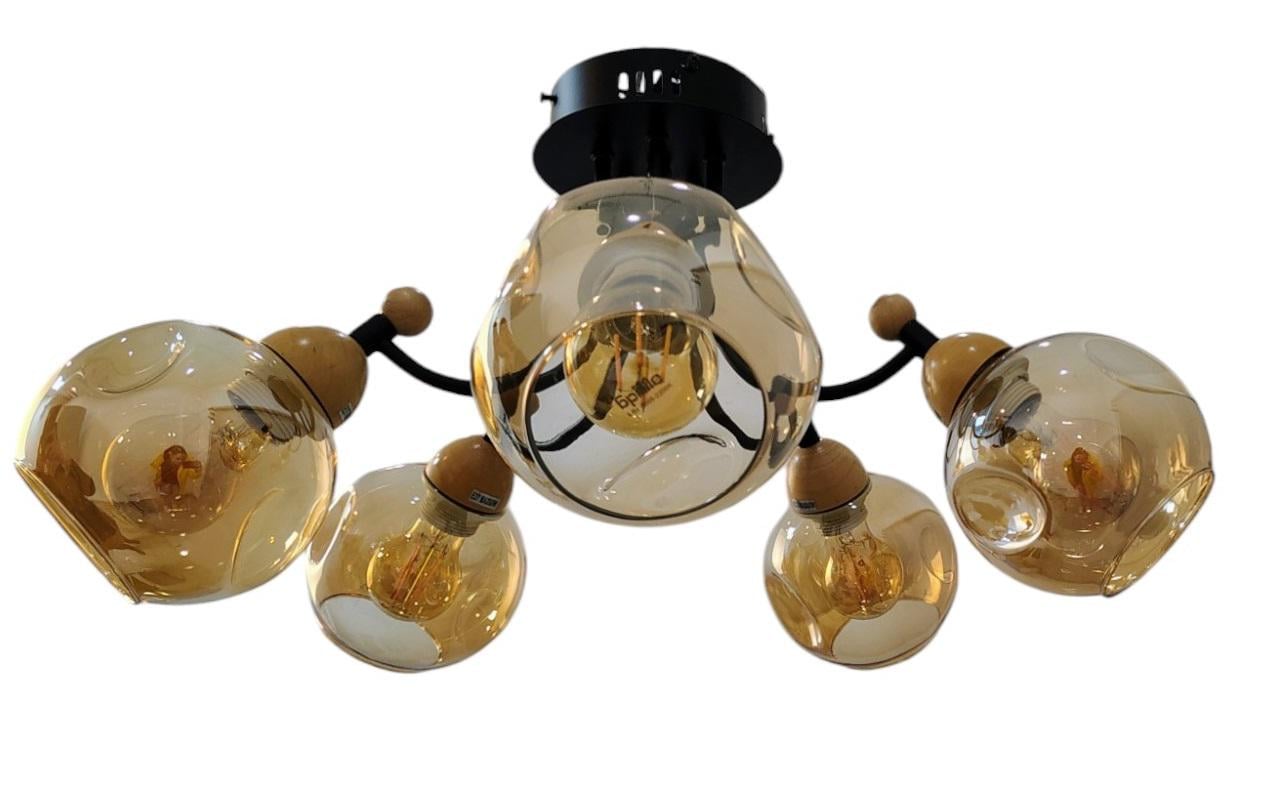 Люстра BR-272S/5 E27 BK+WOOD (27-197)