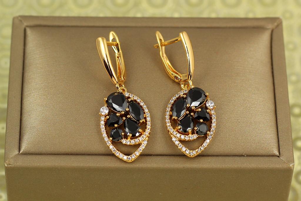 Серьги подвески Xuping Jewelry неоновая ночь с черными камнями 3,4 см Золотистый (31041191)