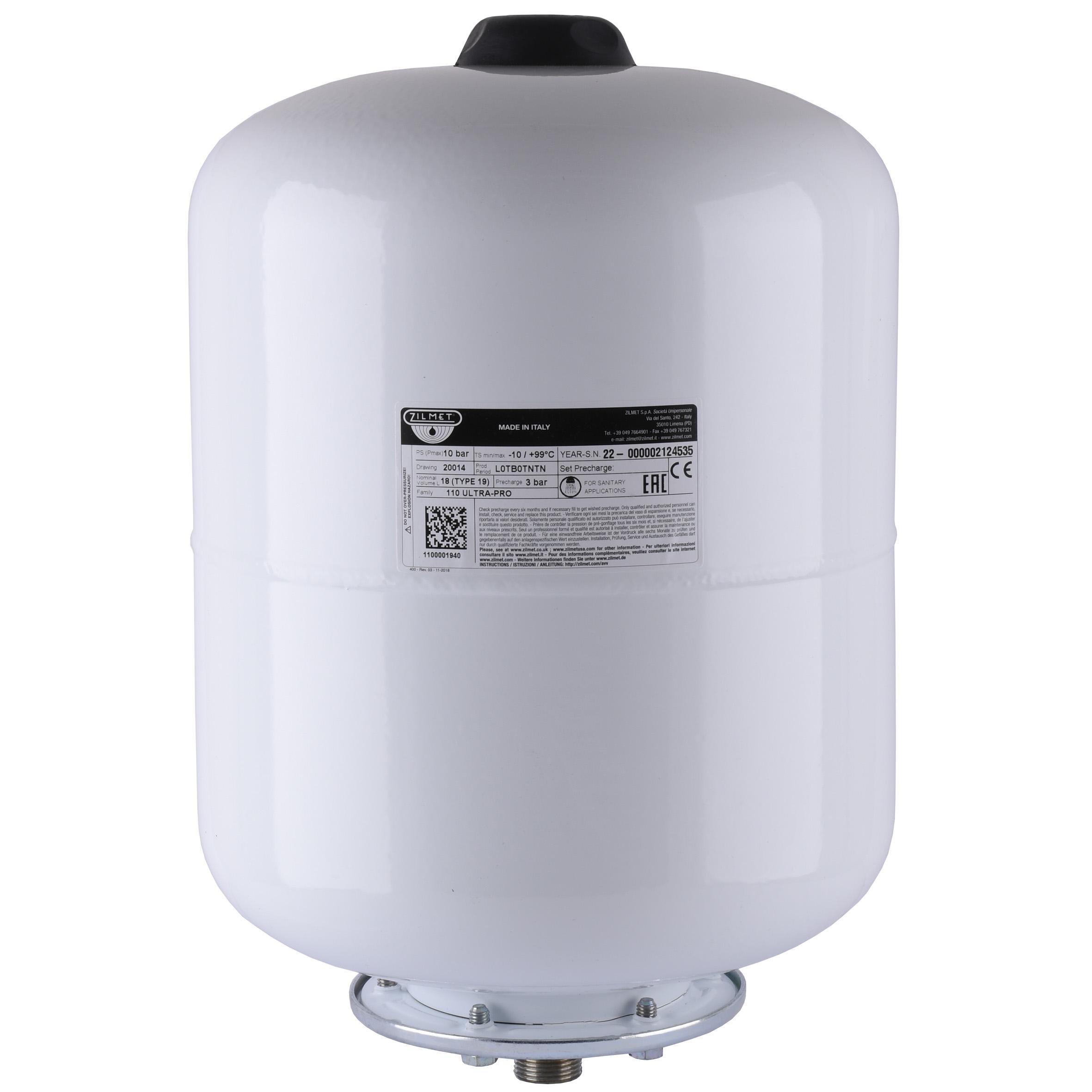 Гидроаккумулятор со сменной мембраной 19 л ZILMET ULTRA-PRO 10 bar 1100001940 Белый (000024320)