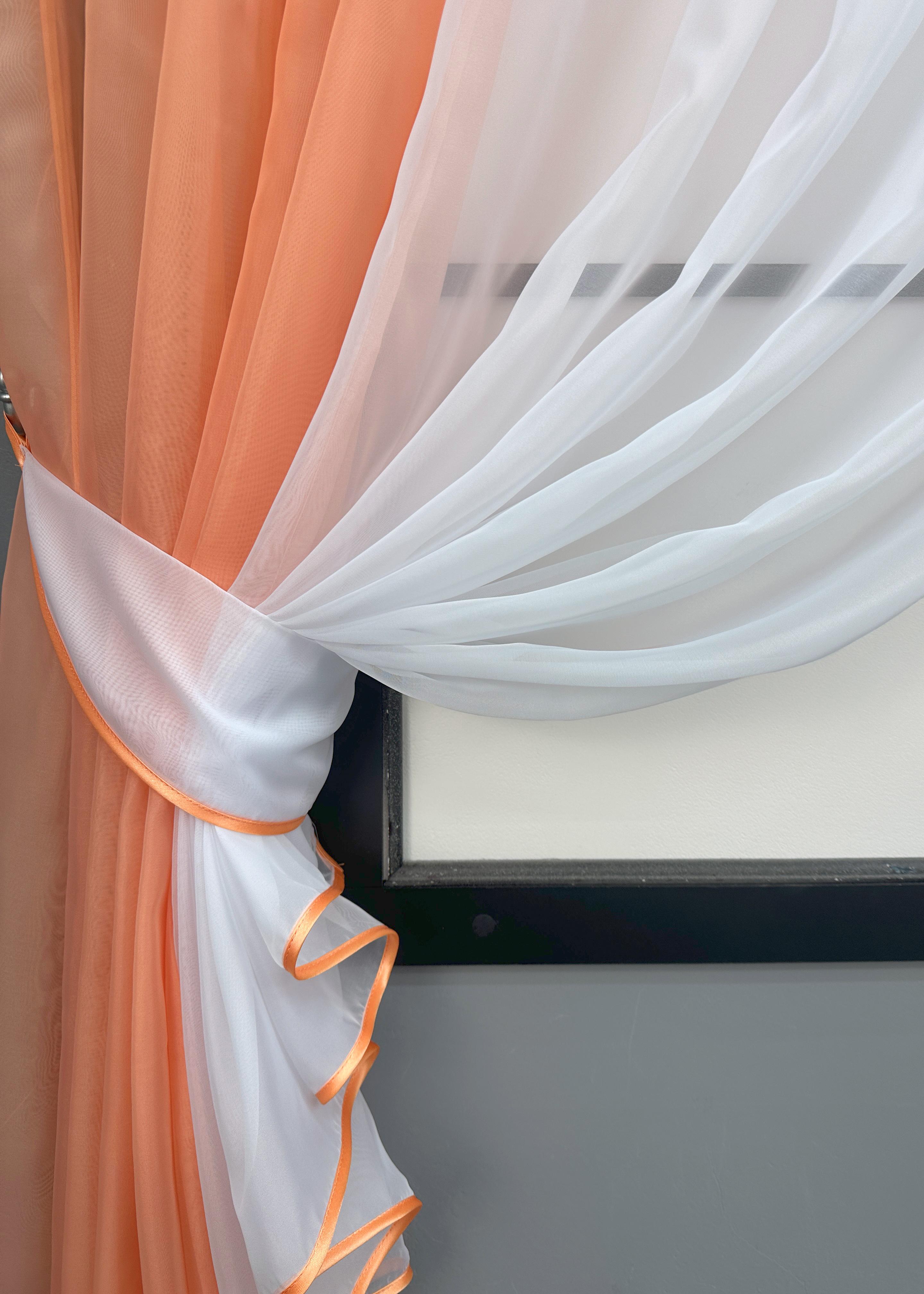 Шторки кухонні VR-Textil № 096к з підв'язками 400х170 см Персиковий/Білий (52-1184) - фото 3