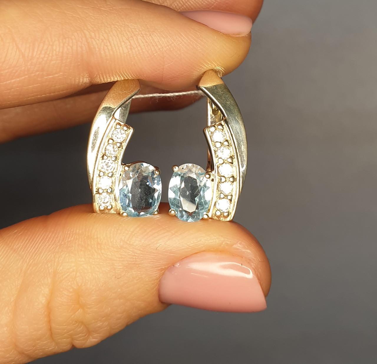 Серьги серебряные с голубым топазом и кубическим цирконием 4,9 г (1377700404)