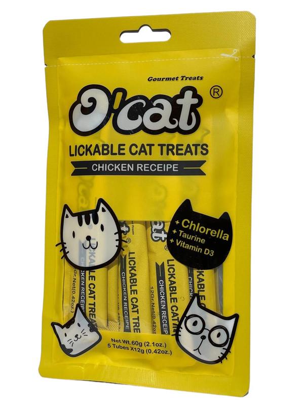 Лакомство для кошек O'cat lickable cat treats chicken с курицей 5 шт. по 12 г 60 г уп. - фото 1