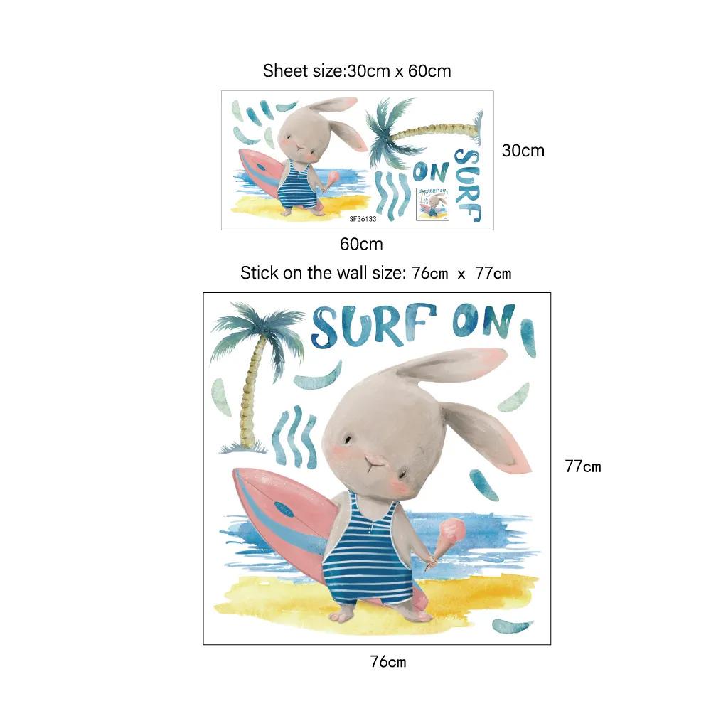 Наклейка вінілова Зайчик серфінгіст в дитячу кімнату на стіну для дівчаток і хлопчиків 30х60 см - фото 2 Наклейка вінілова Зайчик серфінгіст в дитячу кімнату на стіну для дівчаток і хлопчиків 30х60 см - фото 2