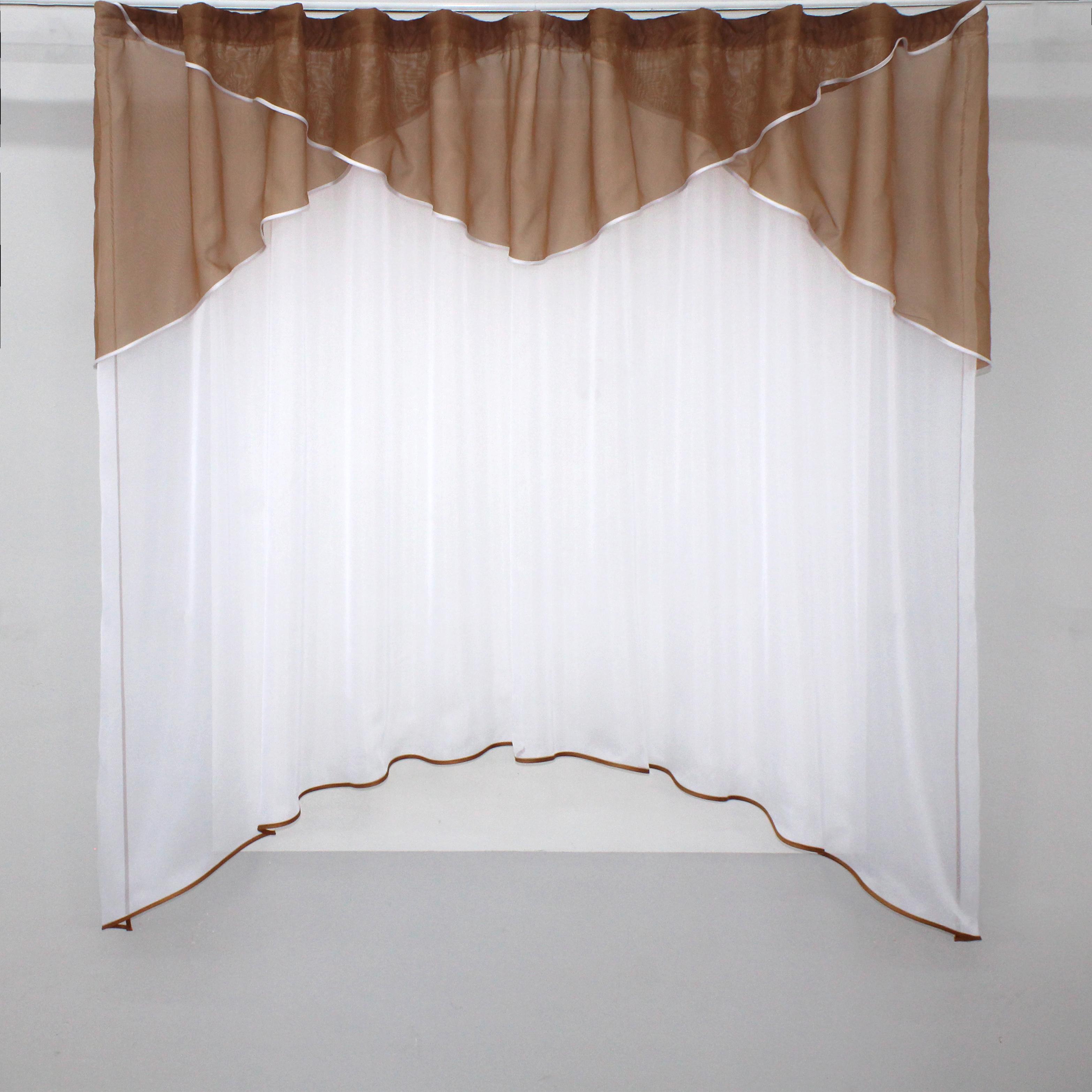 Тюль кухонная VR-Textil №025к Арка с ламбрекеном 280х170 см Белый с коричневым (52-0559)