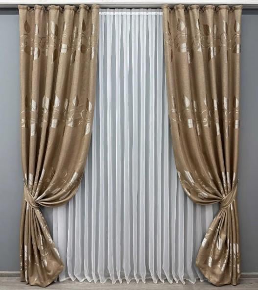 Комплект штор Листья рогожка/лен 1,5х2,75 м 2 шт. Карамельный (1686ш 33-0589)