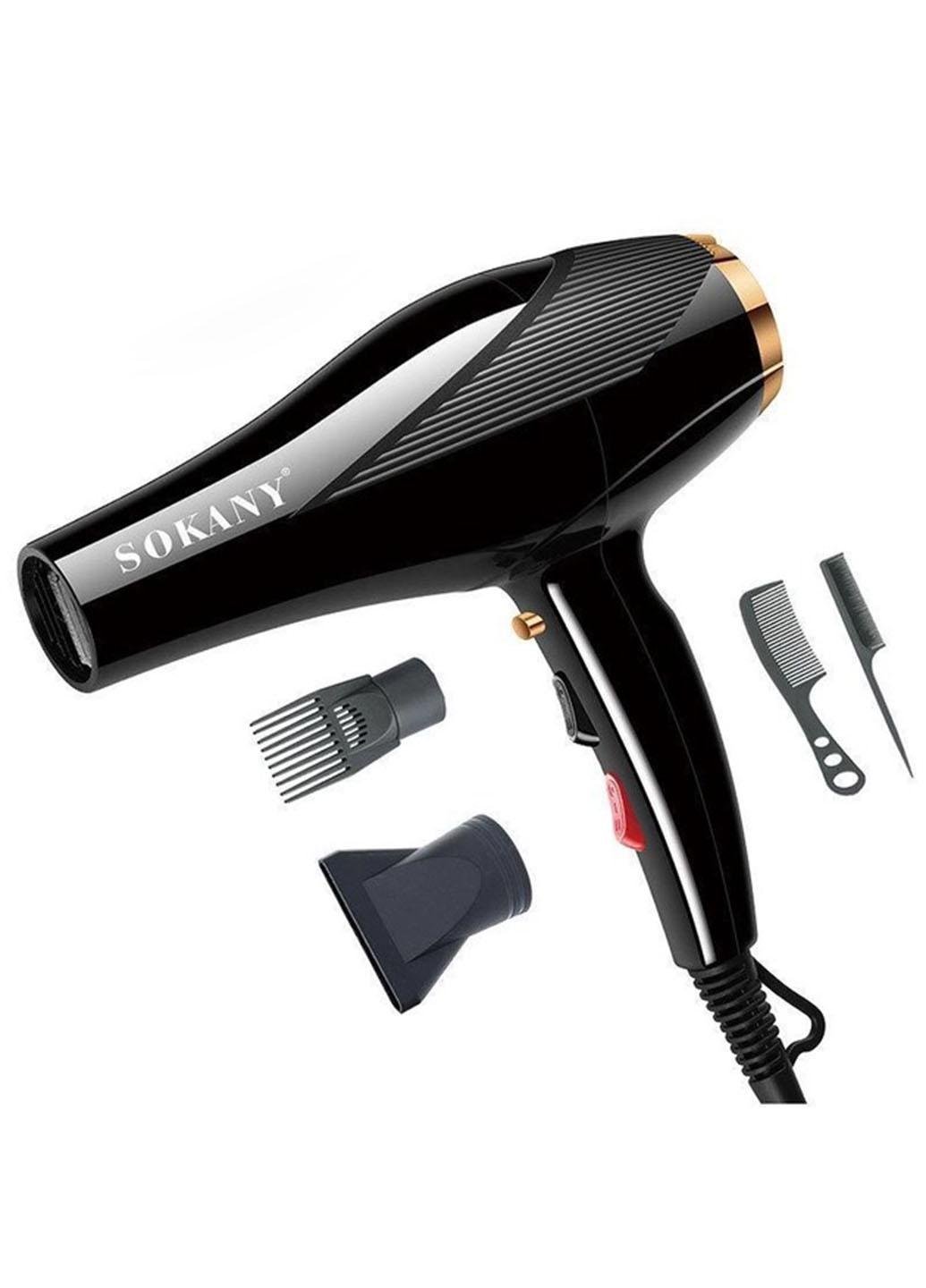 Фен для высушивания и укладки волос Sokany SK-2214 с насадками концентратор с холодным и горячим воздухом Черный (2214SL)