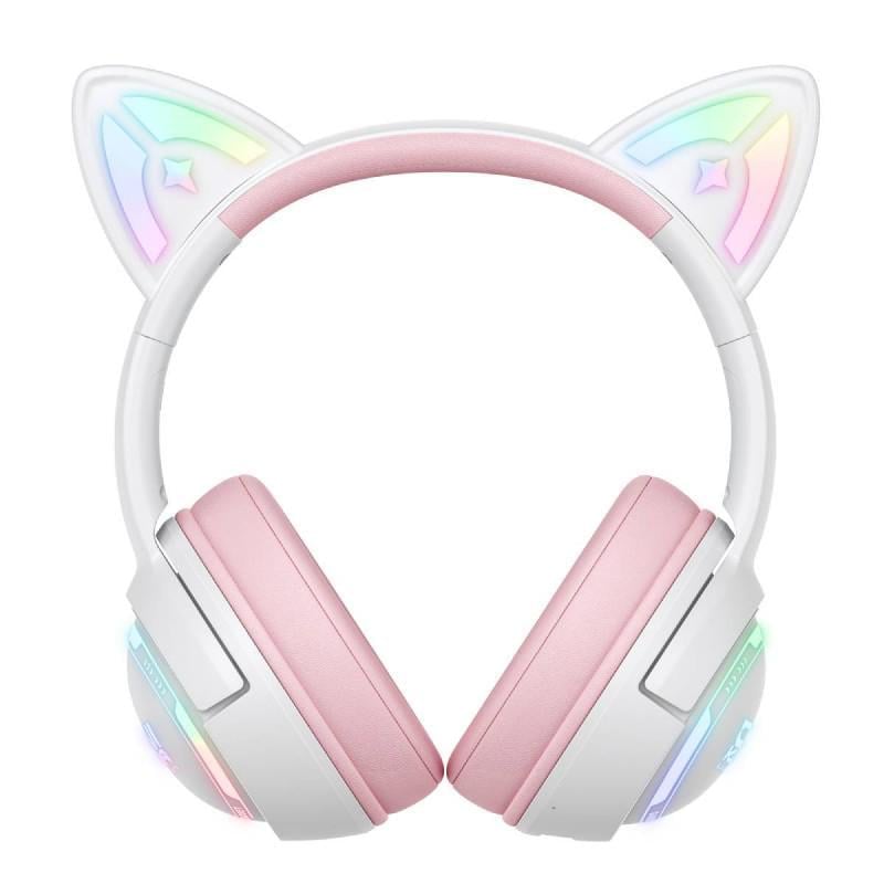 Наушники беспроводные игровые Onikuma блютуз с микрофоном для геймеров с кошачьими ушками Розовый (3309935)