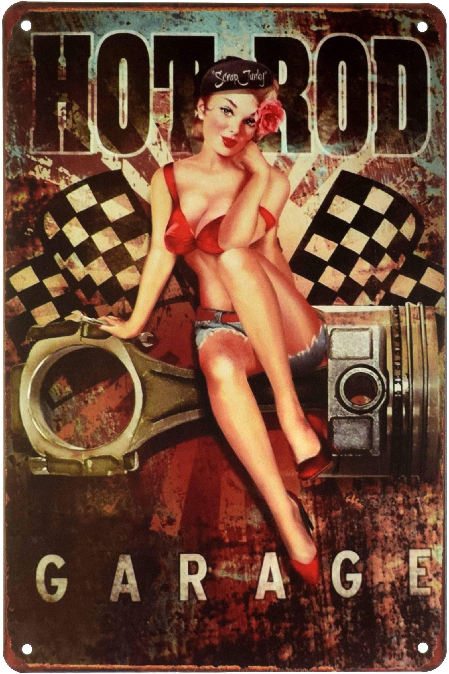 Табличка металлическая Хот Род Гараж/Hot Rod Garage Pin Up 20x30 см
