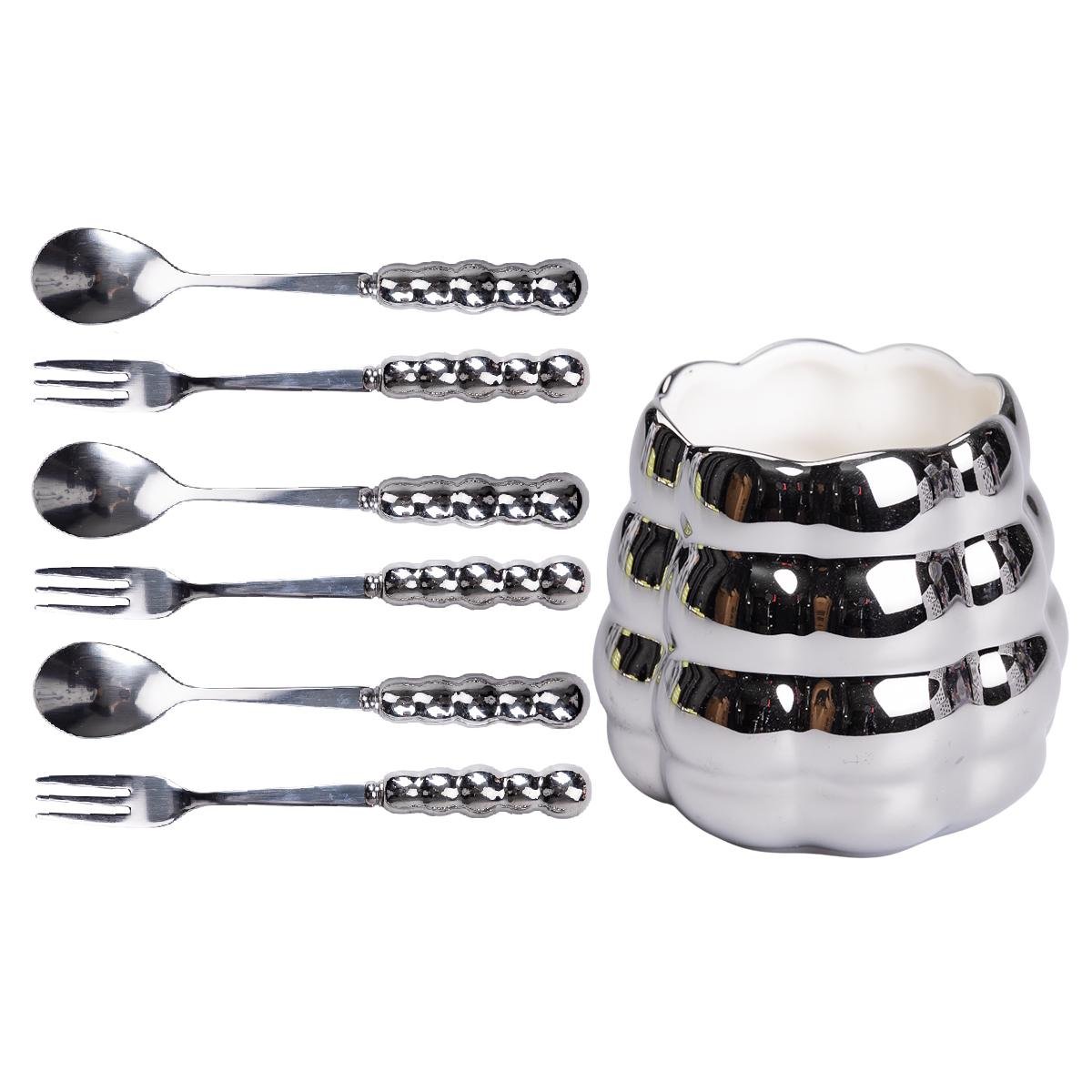 Набір виделок та ложок десертних з керамічною підставкою Срібний (HP-20-61) - фото 1 Набір виделок та ложок десертних з керамічною підставкою Срібний (HP-20-61) - фото 1