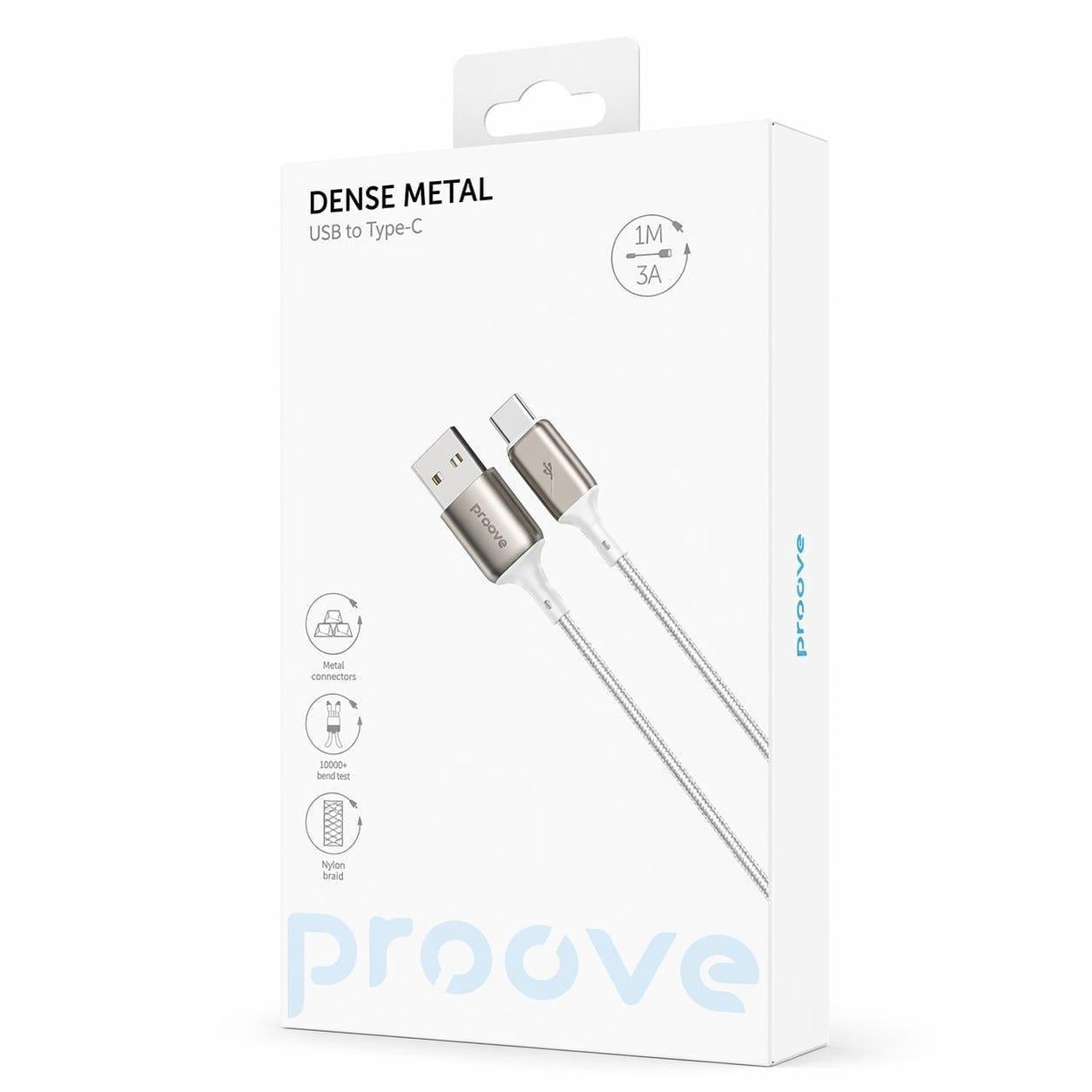 Кабель Proove Dense Metal USB to Type-C CCDM20001202 480 Мбит/c нейлон усиленные коннекторы 1 м Белый (8015)