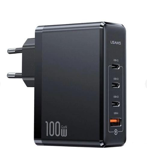 Зарядний пристрій Usams US-CC163 T50 100W 4 Ports ACCC GaN Fast EU Black (CC163TC01)